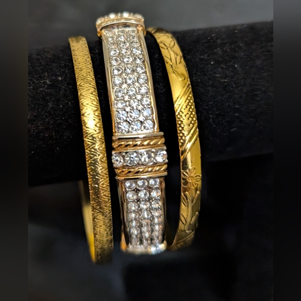 #48. Gold-Tone Crystal Accent Bangle Set